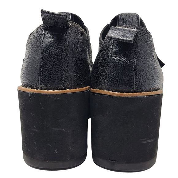 EILEEN FISHER Zola Black Pebbled Leather Platform Wedge Oxford Women's 9 - Picture 7 of 13